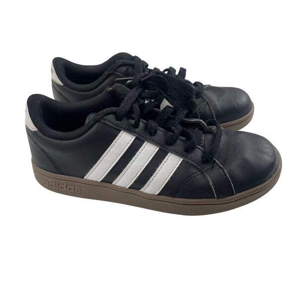 Adidas Classic Three Stripe Lace Up Black White Sneaker Boys 1 AS IS - Picture 1 of 7